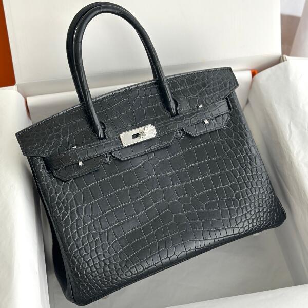 【エルメス HERMES】バーキン30 セリエ ブラック (89)クロコダイル アリゲーター マット シルバー金具（100％手縫）